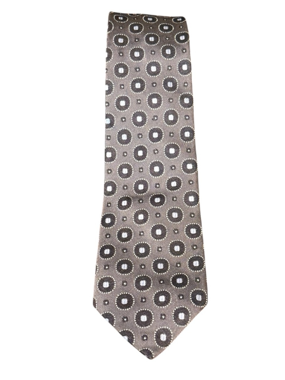 Hugo Boss Silk Tie Charcoal Gray Circle Medallion Geometric Made in Italy